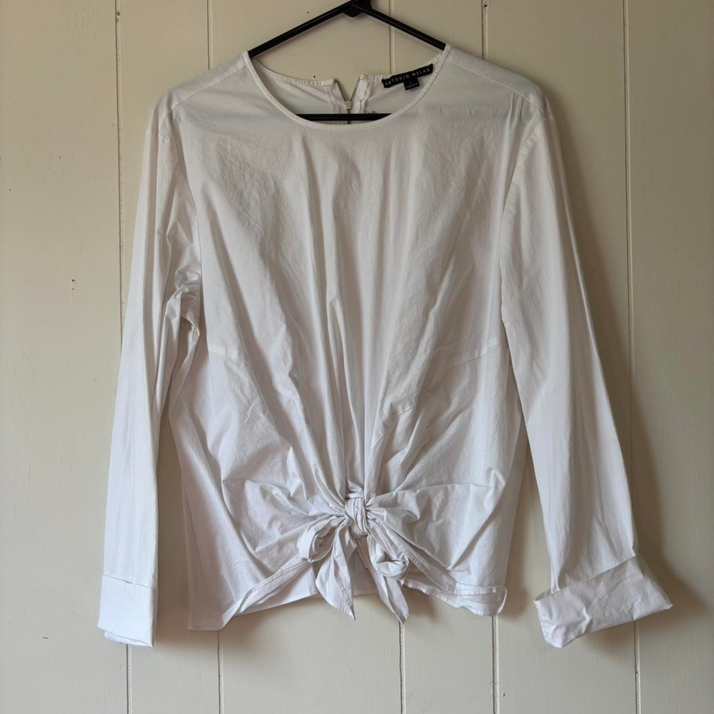 Antonio Melani White Linen Blend Front Tie Blouse Size Medium